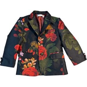 Yuan‎ Lu Floral Brocade Blazer Jacket Boys 5 Wedding Formal Ring Beater Lined